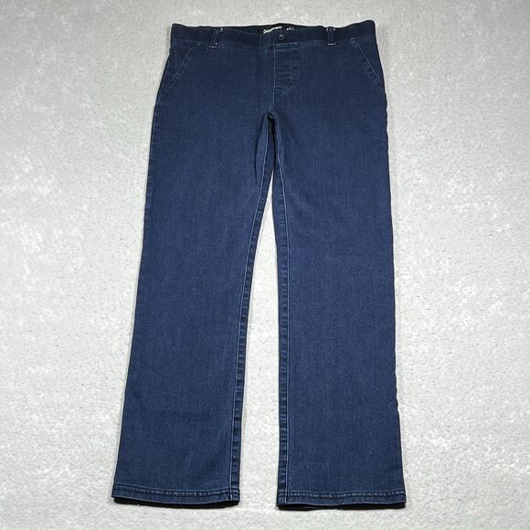 Betabrand Pants Womens Size Medium Blue Stretch Denim Pull On Straight Leg - Picture 1 of 11